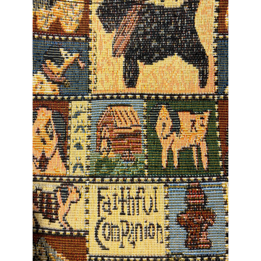 Yuhong Tapestry Tote Bag w/ Coin Purse Tan/Black Dog Print. Faithful Companion - Picture 2 of 7